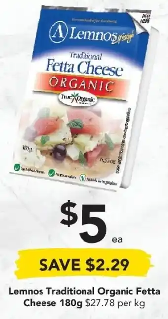 Drakes Lemnos Traditional Organic Fetta Cheese 180g offer