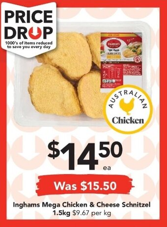 Drakes Inghams Mega Chicken & Cheese Schnitzel 1.5kg offer