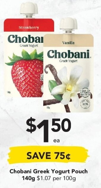 Drakes Chobani Greek Yoghurt Pouch 140g offer