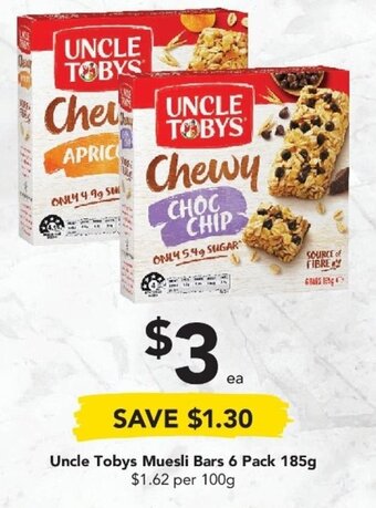 Drakes Uncle Tobys Muesli Bars 6 Pack 185g offer