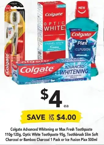 Drakes Colgate Advanced Whitening or Max Fresh Toothpaste 110g-120g offer