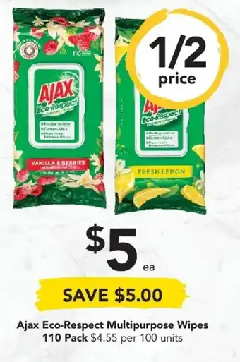 Drakes Ajax Eco-Respect Multipurpose Wipes 110 Pack offer