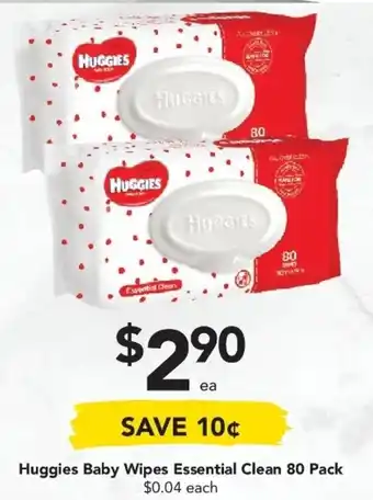 Drakes Huggies Baby Wipes Essential Clean 80 Pack offer