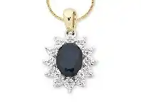 Bevilles Jewellery 9ct Yellow Gold Oval Sapphire and Diamond Pendant offer
