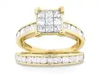 Bevilles Jewellery 10ct Yellow Gold 2.00ct Diamond Twin Ring Set offer