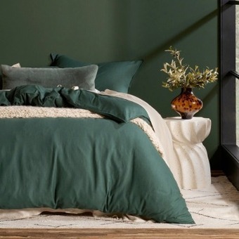 Pillow Talk Washed linen look dark green quilt cover set by essentials offer