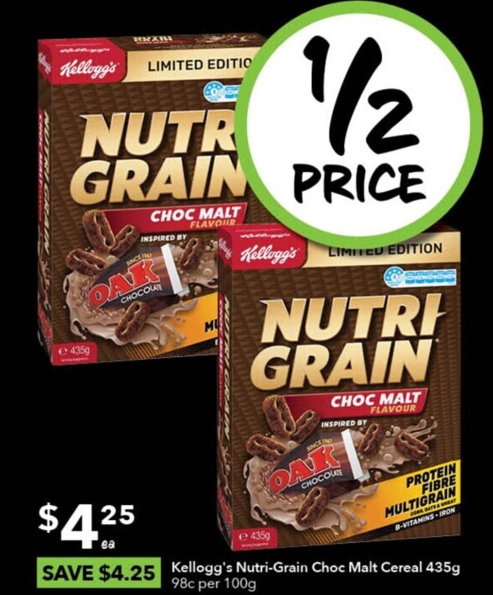Kellogg's NutriGrain Choc Malt Cereal 435g offer at Ritchies