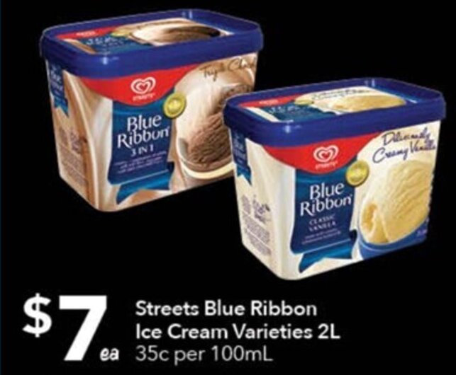 Streets Blue Ribbon Ice Cream Varieties 2L offer at Ritchies