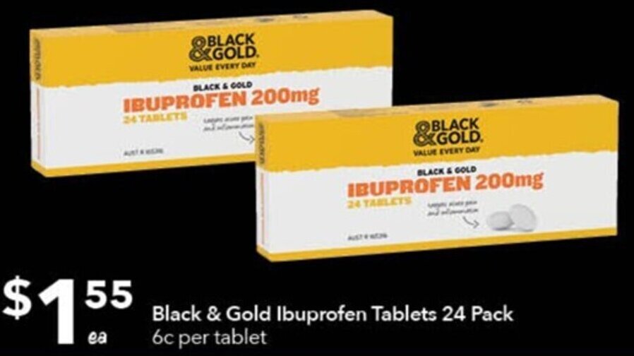 Black & Gold Ibuprofen Tablets 24 Pack 6c per tablet offer at Ritchies