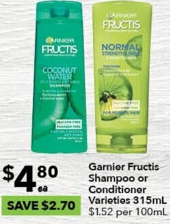 Garnier Fructis Shampoo or Conditioner Varieties 315mL