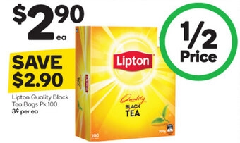 Woolworths Lipton Quality Black Tea Bags Pk 100 offer
