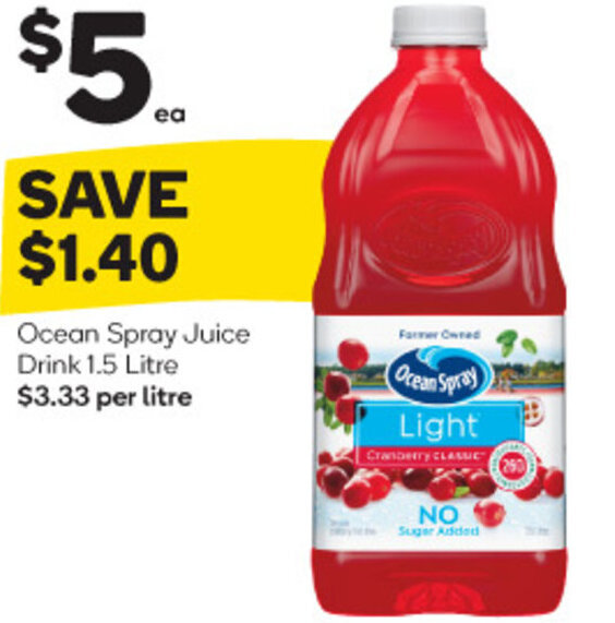 Ocean Spray Juice Drink 1.5 Litre offer at Woolworths