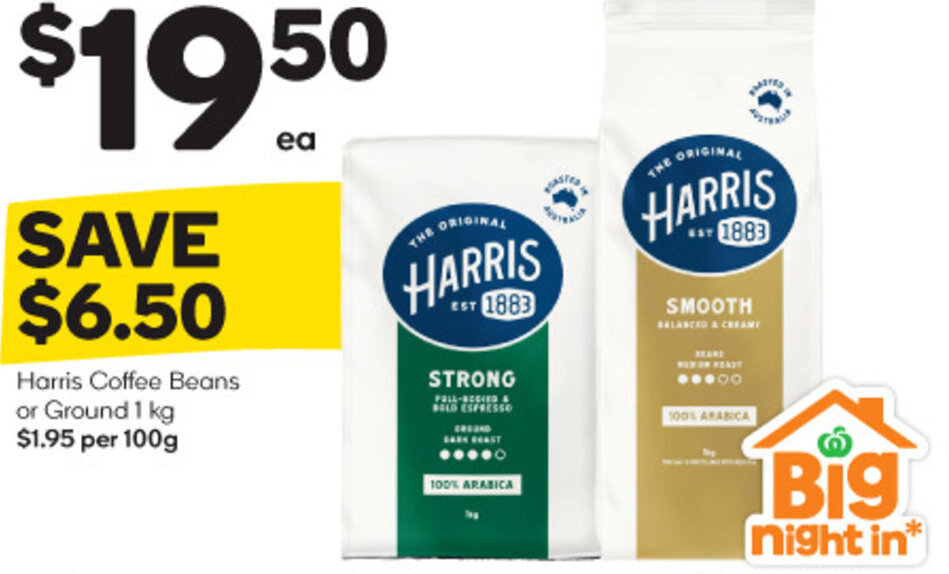 Harris Coffee Beans or Ground 1 kg offer at Woolworths