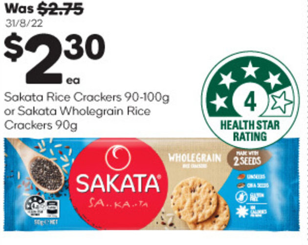 Sakata Rice Crackers 90100g or Sakata Wholegrain Rice Crackers 90g