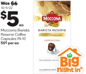 Woolworths Moccona Barista Reserve Coffee Capsules Pk 10 offer