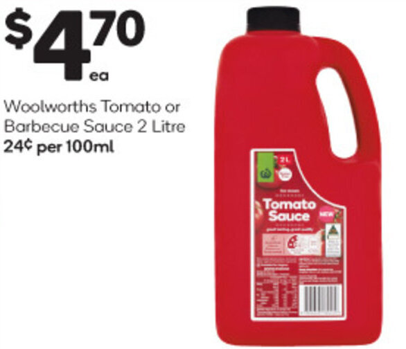 Woolworths Tomato or Barbecue Sauce 2 Litre offer at Woolworths