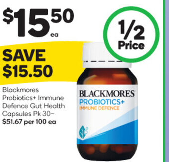 Woolworths Blackmores Probiotics+ Immune Defence Gut Health Capsules Pk 30- offer