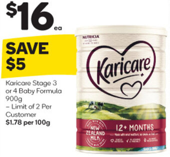 Woolworths Karicare Stage 3 or 4 Baby Formula 900g` offer