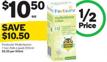 Woolworths Pentavite Multivitamin + Iron Kids Liquid 200ml- offer