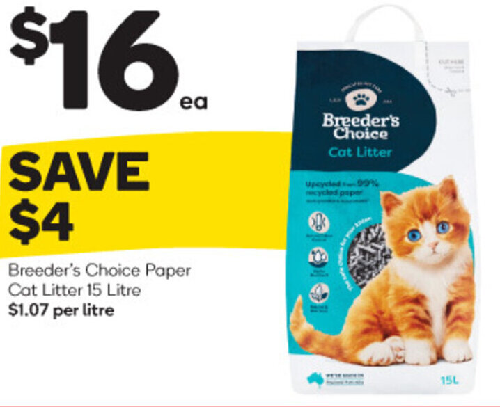 Breeder's Choice Paper Cat Litter 15 Litre offer at Woolworths