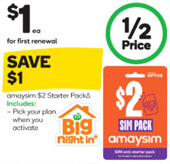 Woolworths amaysim $2 Starter Pack offer