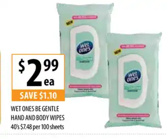 Supabarn Wet Ones be Gentle Hand and Body Wipes 100 Sheets offer