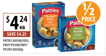 Supabarn Patties Sausage Roll, Party Pie and Party Pasties 450/560g offer