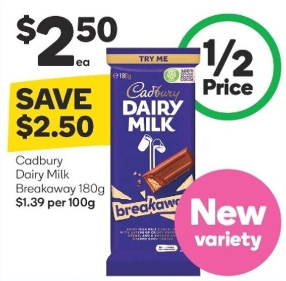 Cadbury Dairy Milk Breakaway 180g offer at Woolworths
