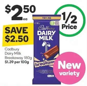Woolworths Cadbury Dairy Milk Breakaway 180g offer