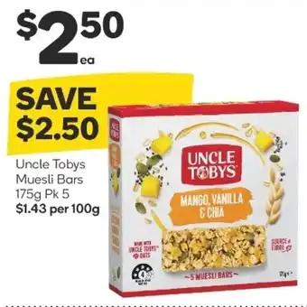 Woolworths Uncle Toby's Muesli Bars 175g Pk5 offer