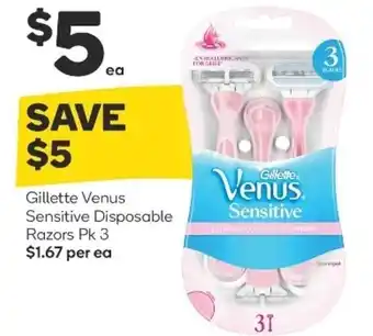 Woolworths Gillette Venus Sensitive Disposable Razors Pk3 offer