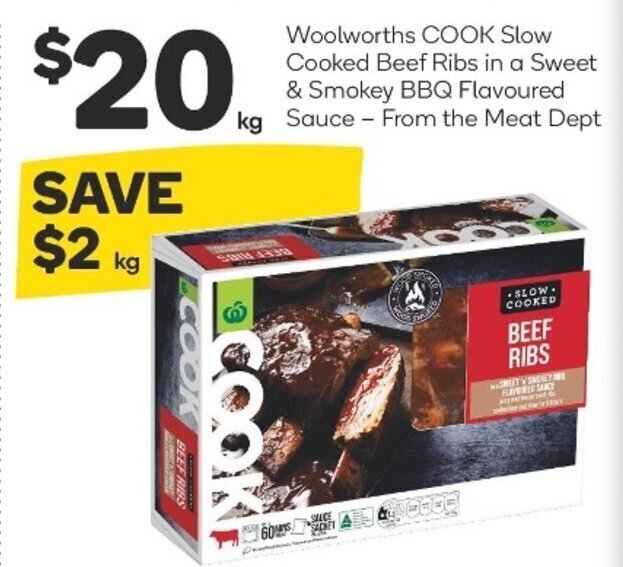 Woolworths COOK Slow Cooked Beef Ribs in a Sweet & Smokey BBQ Flavoured Sauce offer at Woolworths