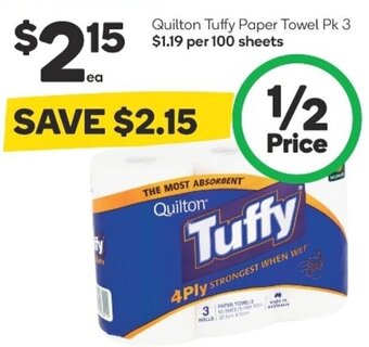 Woolworths Quilton Tuffy Paper Towel Pk 3 offer