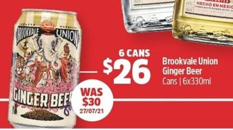 Woolworths Brookvale Union Ginger Beer 6x330ml offer