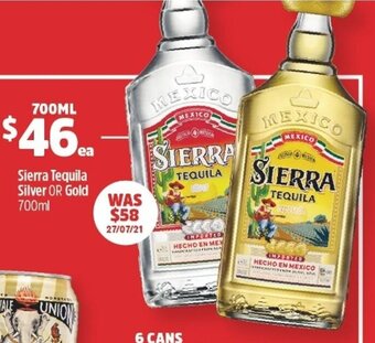 Woolworths Sierra Tequila Silver or Gold 700ml offer