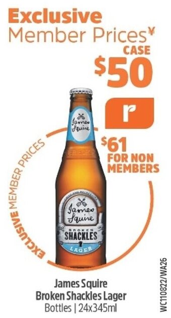 Woolworths James Squire Broken Shackles Lager 24x345ml offer