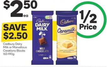 Woolworths Cadbury Dairy Milk or Marvellous Creations Blocks 162-190g offer