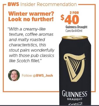 Woolworths Guinness Draught Cans 6x440ml offer