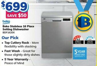 Bi-Rite Beko Stainless 16 Place Setting Dishwasher offer