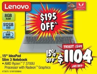 JB Hi-Fi Lenovo 15" IdeaPad Slim 3 Notebook offer