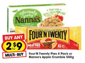 Four 'N Twenty Pies 4 Pack or Nannaá Apple Crumble 550g