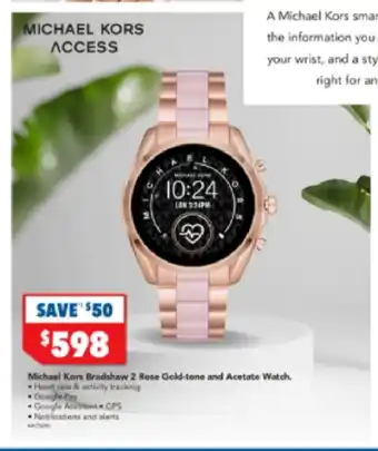 Harvey Norman Michael Kors Bradshaw 2 Rose Gold-tone and Acetate Watch offer