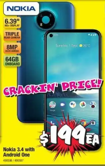 JB Hi-Fi Nokia 3.4 with Android One 64GB offer