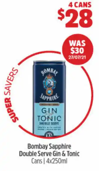Woolworths Bombay Sapphire Double Serve Gin & Tonic 4x250ml offer