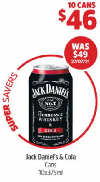 Woolworths Jack Daniel's & Cola 10x375ml offer