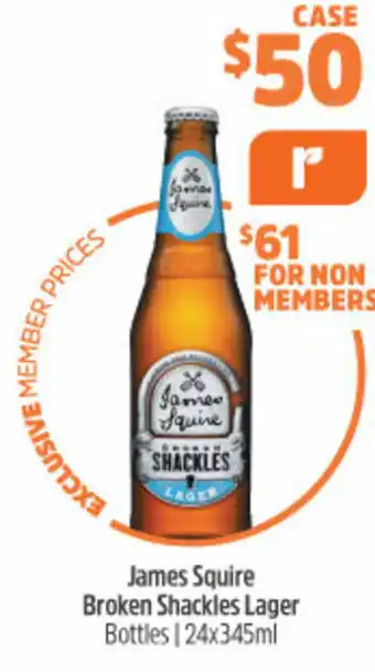 Woolworths James Squire Broken Shackless Lager 24x345ml offer