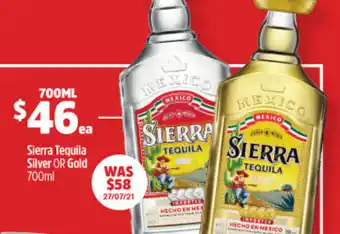 Woolworths Sierra Tequila Silver or Gold 700ml offer