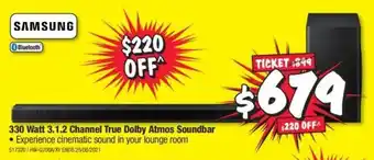 JB Hi-Fi Samsung 330 Watt 3.1.2 Channel True Dolby Atmos Soundbar offer