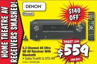 Denon 5.2 Channel 4K Ultra HD AV Receiver with Bluetooth