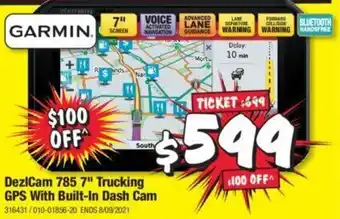 JB Hi-Fi Garmin DezIcam 785 7" Trucking GPS with Built-in Dash Cam offer